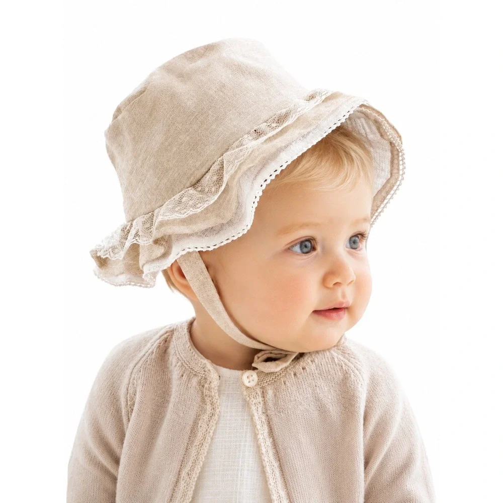 Mayoral Baby Girls Linen Cotton Lace Trim Sun Hat Bonnet Pink 12m 46cm
